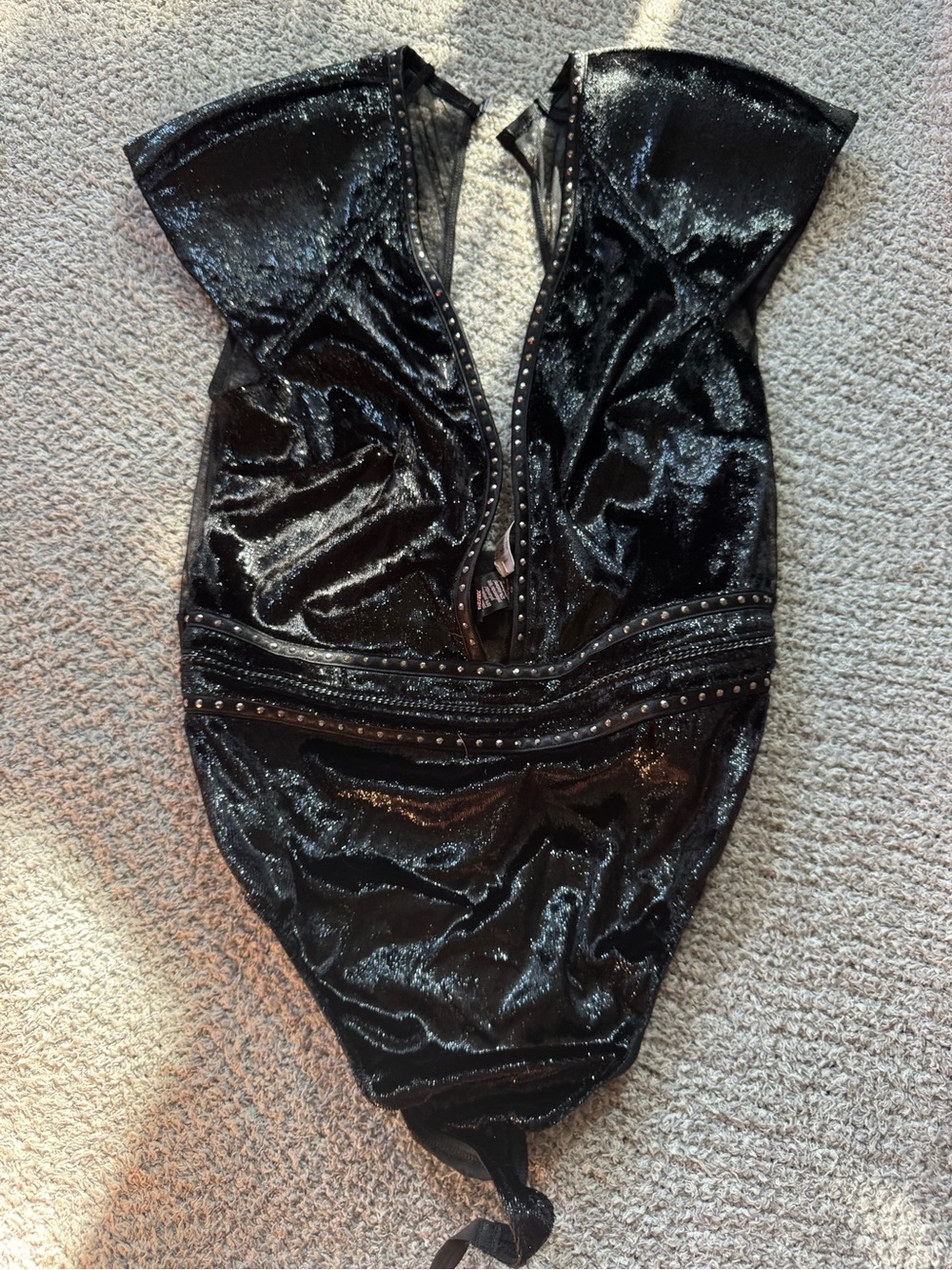Victoria's Secret Black Shimmer Plunging Studded Bodysuit